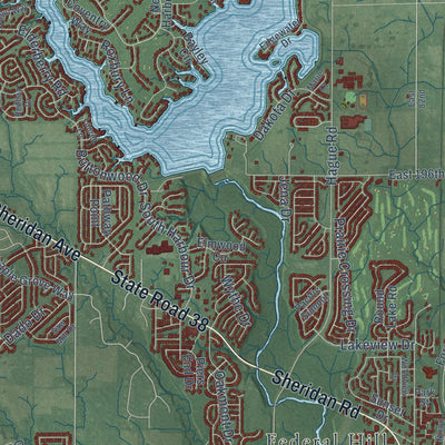 Second close-up of the map of Noblesville, Indiana print showing more streets and buildings