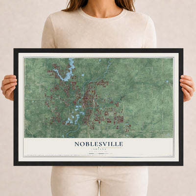 Map of Noblesville, Indiana, 12 x 18 inch print in a black wood frame