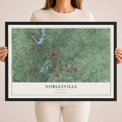 Map of Noblesville, Indiana, 18 x 24 inch print in a black wood frame