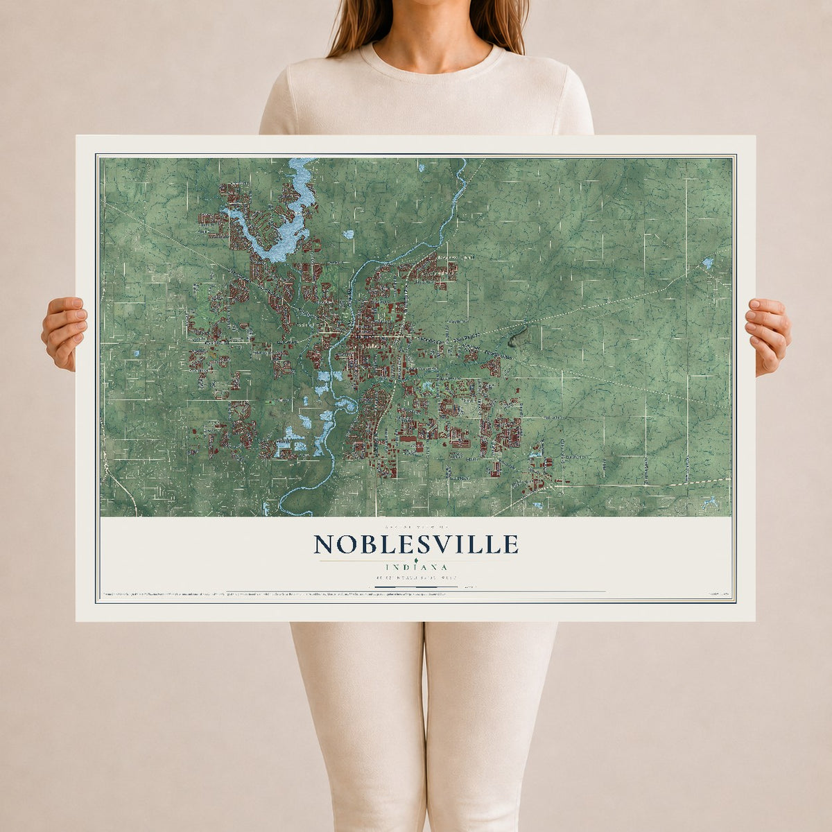 Map of Noblesville, Indiana, 24 x 36 inch unframed archival matte print
