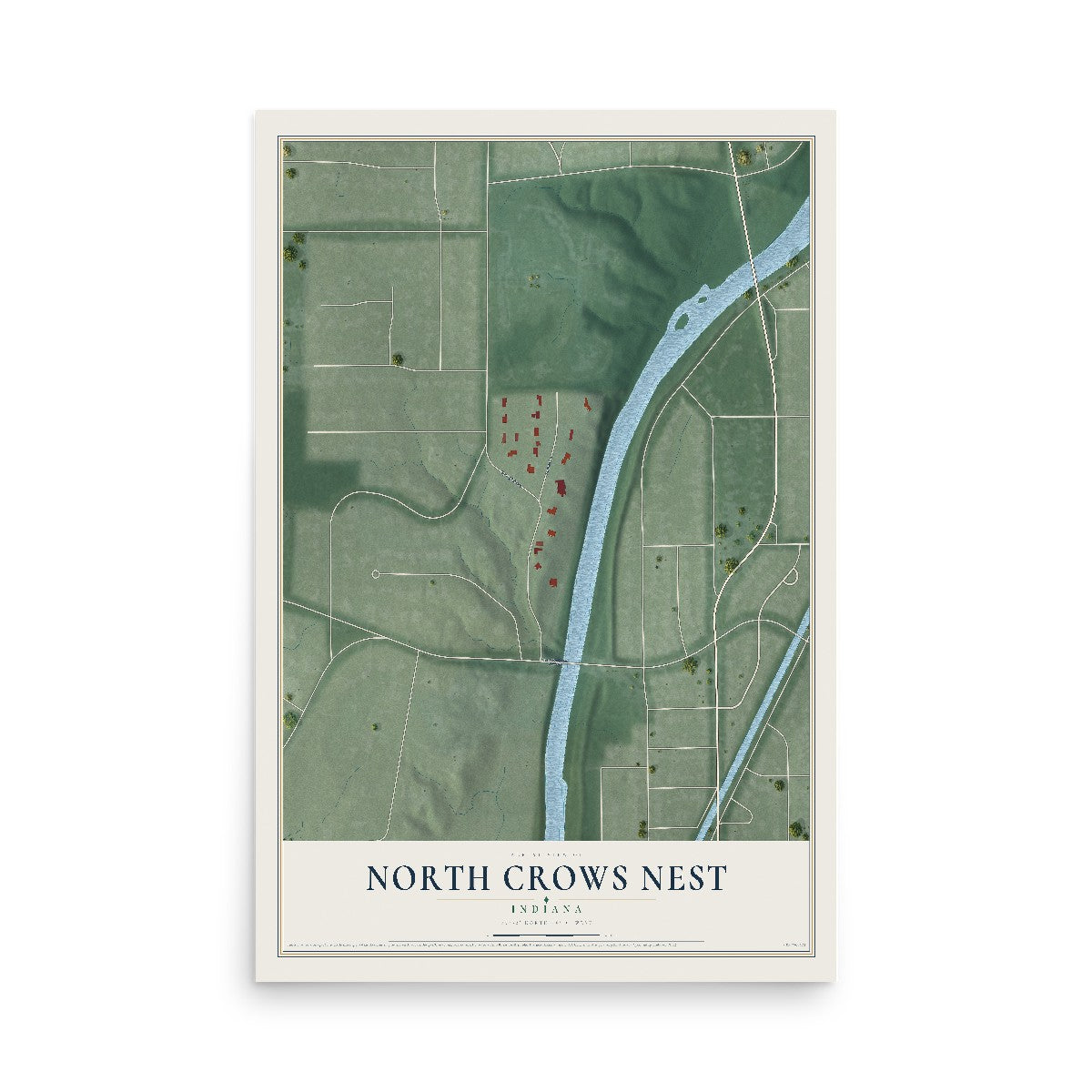 Map of North Crows Nest, Indiana, 12 x 18 inch unframed archival matte print