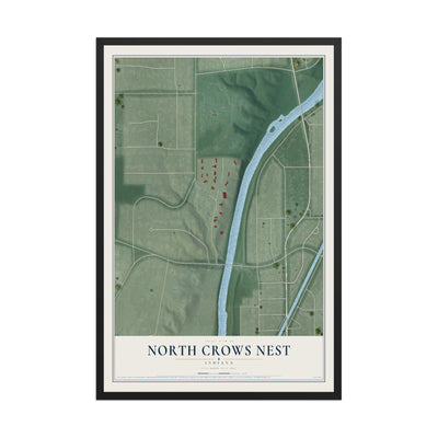 Map of North Crows Nest, Indiana, 12 x 18 inch print in a black wood frame