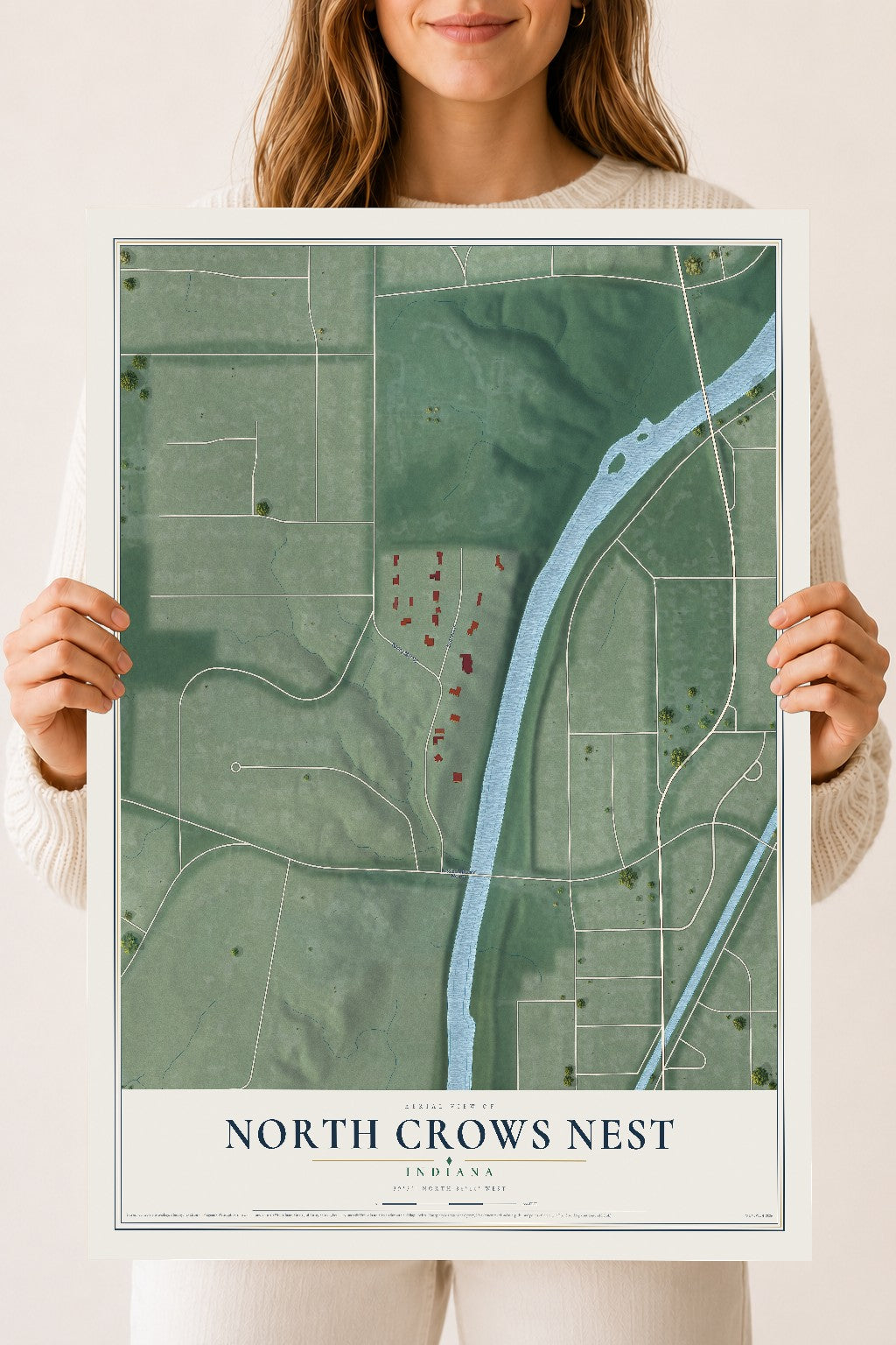 Map of North Crows Nest, Indiana, 18 x 24 inch unframed archival matte print