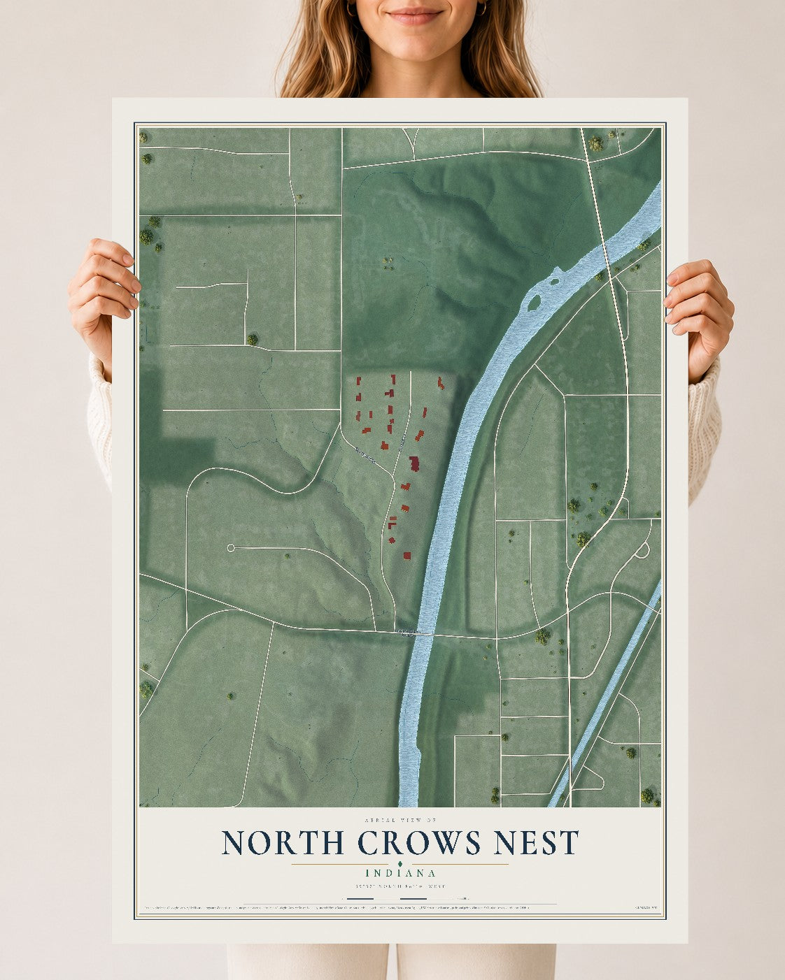 Map of North Crows Nest, Indiana, 24 x 36 inch unframed archival matte print