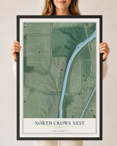 Map of North Crows Nest, Indiana, 24 x 36 inch print in a black wood frame