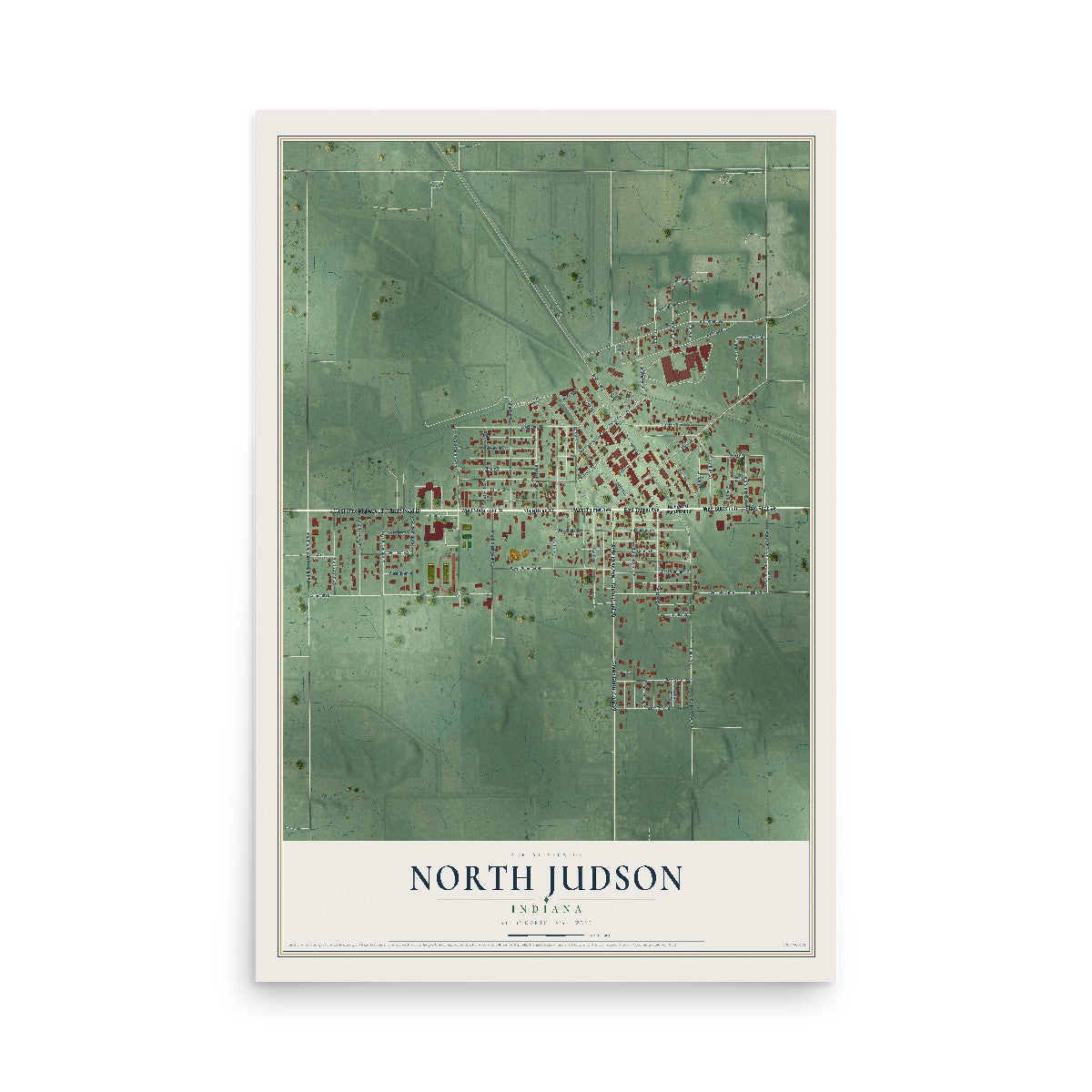 Map of North Judson, Indiana, 12 x 18 inch unframed archival matte print