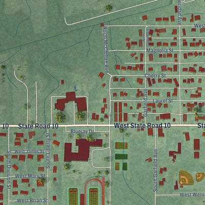 Second close-up of the map of North Judson, Indiana print showing more streets and buildings