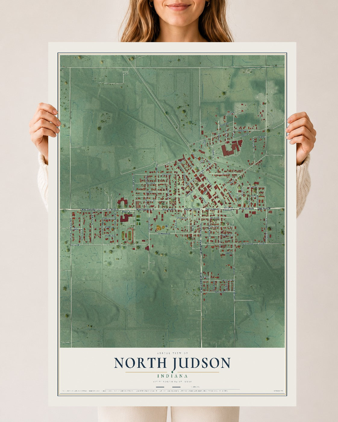 Map of North Judson, Indiana, 24 x 36 inch unframed archival matte print