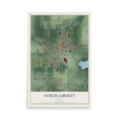 Map of North Liberty, Indiana, 12 x 18 inch unframed archival matte print