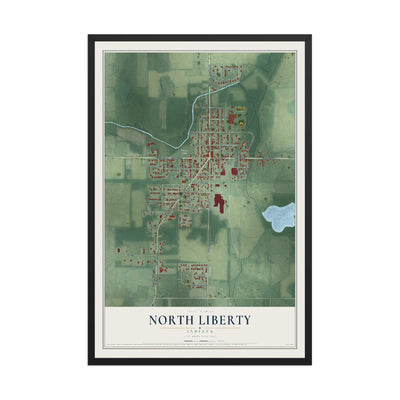 Map of North Liberty, Indiana, 12 x 18 inch print in a black wood frame