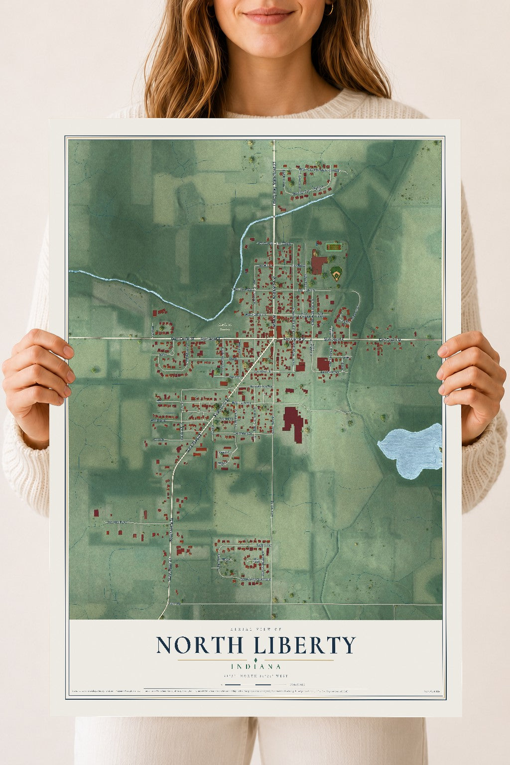Map of North Liberty, Indiana, 18 x 24 inch unframed archival matte print