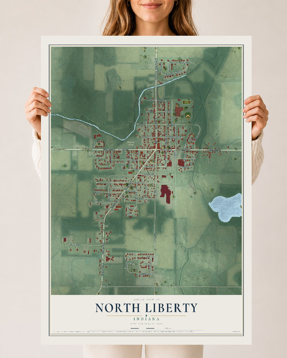 Map of North Liberty, Indiana, 24 x 36 inch unframed archival matte print