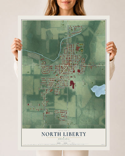 Map of North Liberty, Indiana, 24 x 36 inch unframed archival matte print