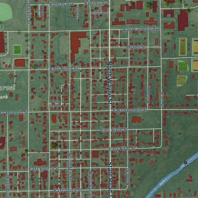 Close-up of the map of North Manchester, Indiana print showing street and building detail