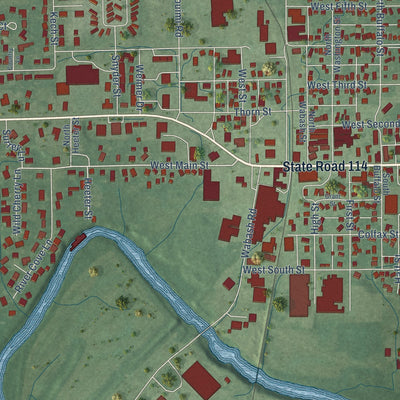Second close-up of the map of North Manchester, Indiana print showing more streets and buildings