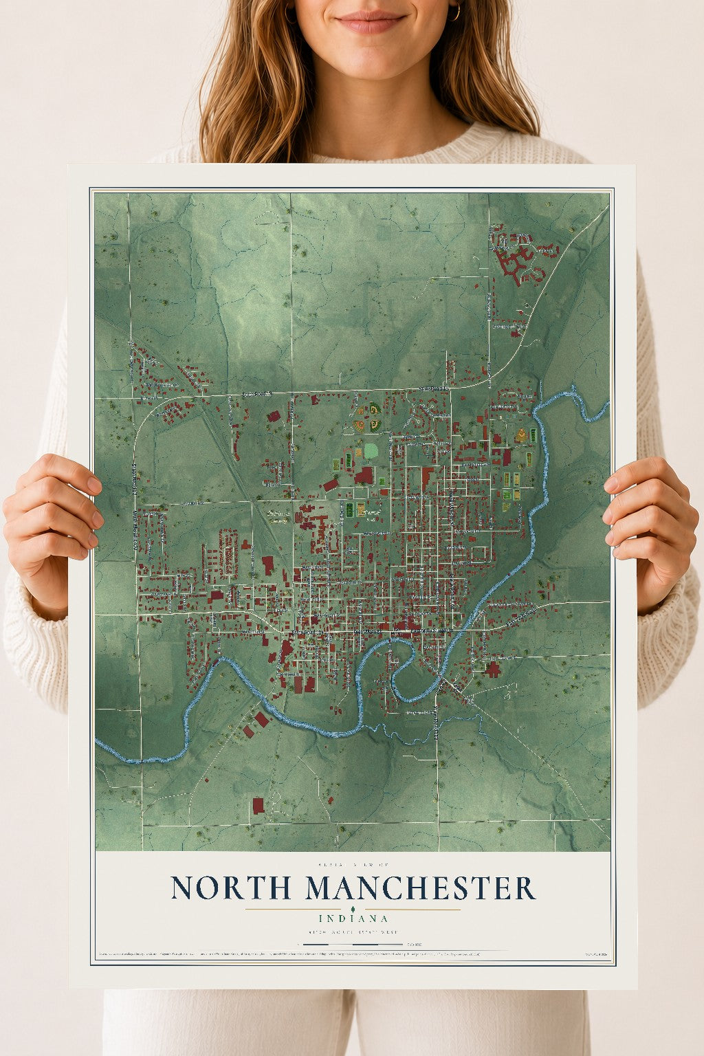Map of North Manchester, Indiana, 18 x 24 inch unframed archival matte print