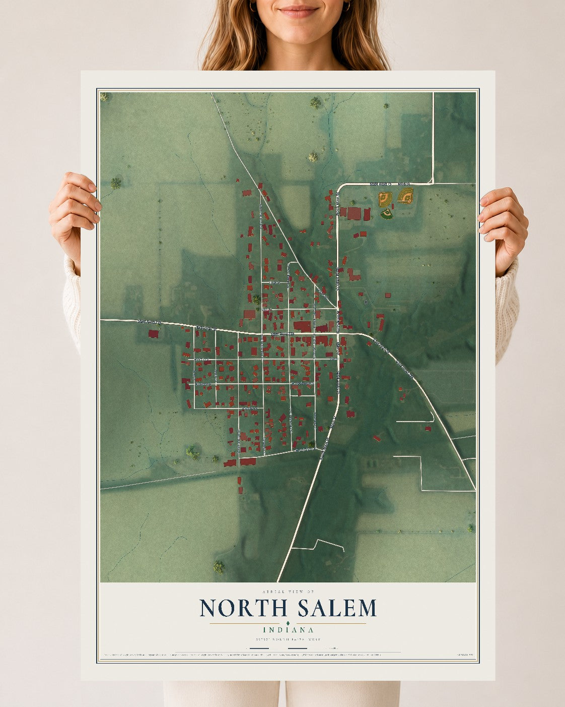 Map of North Salem, Indiana, 24 x 36 inch unframed archival matte print