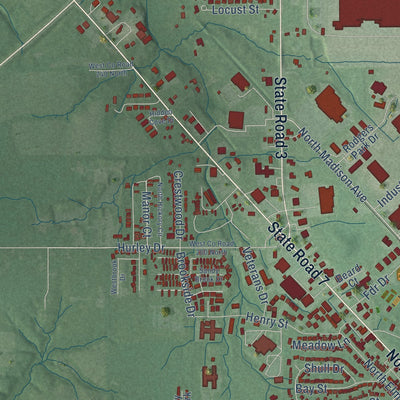 Second close-up of the map of North Vernon, Indiana print showing more streets and buildings