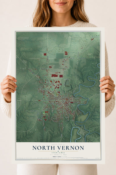 Map of North Vernon, Indiana, 18 x 24 inch unframed archival matte print