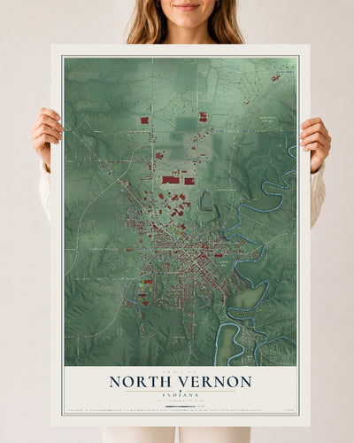 Map of North Vernon, Indiana, 24 x 36 inch unframed archival matte print