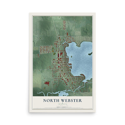 Map of North Webster, Indiana, 12 x 18 inch unframed archival matte print