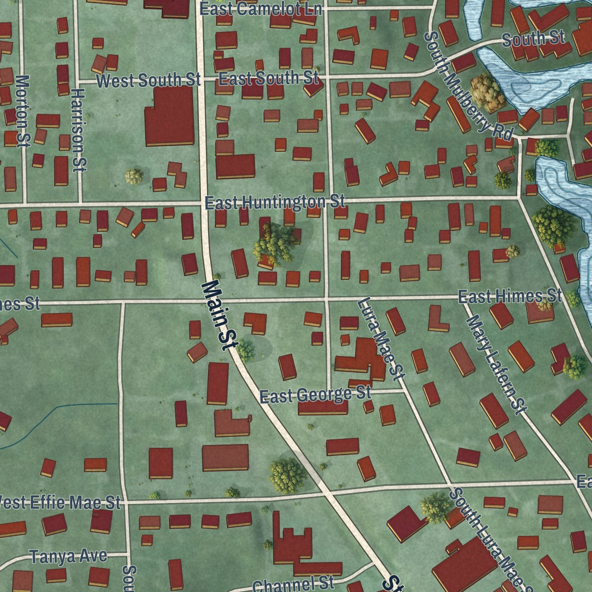 Close-up of the map of North Webster, Indiana print showing street and building detail