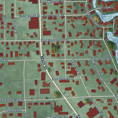 Close-up of the map of North Webster, Indiana print showing street and building detail