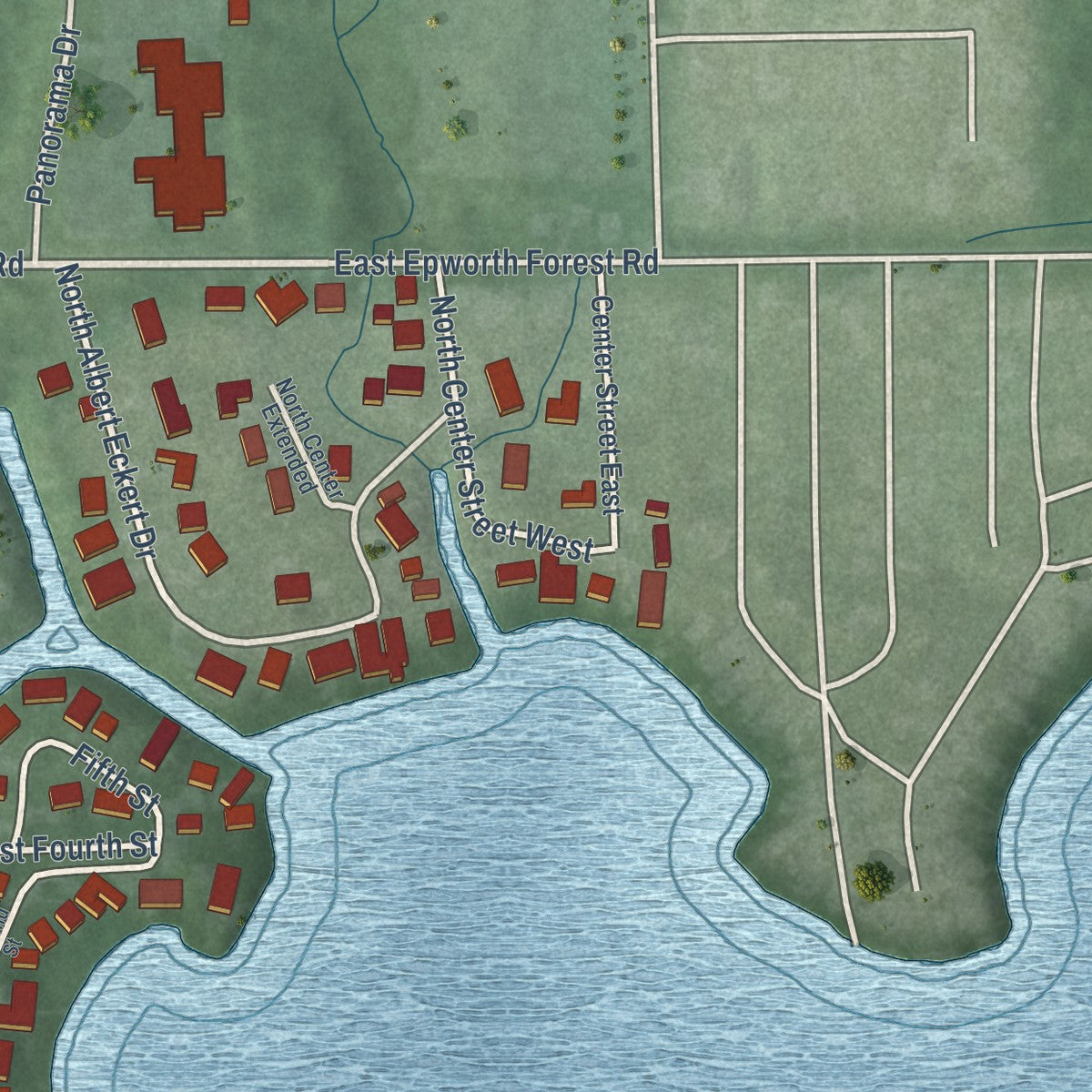 Second close-up of the map of North Webster, Indiana print showing more streets and buildings