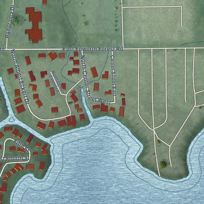 Second close-up of the map of North Webster, Indiana print showing more streets and buildings