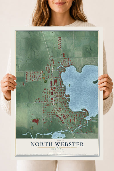 Map of North Webster, Indiana, 18 x 24 inch unframed archival matte print