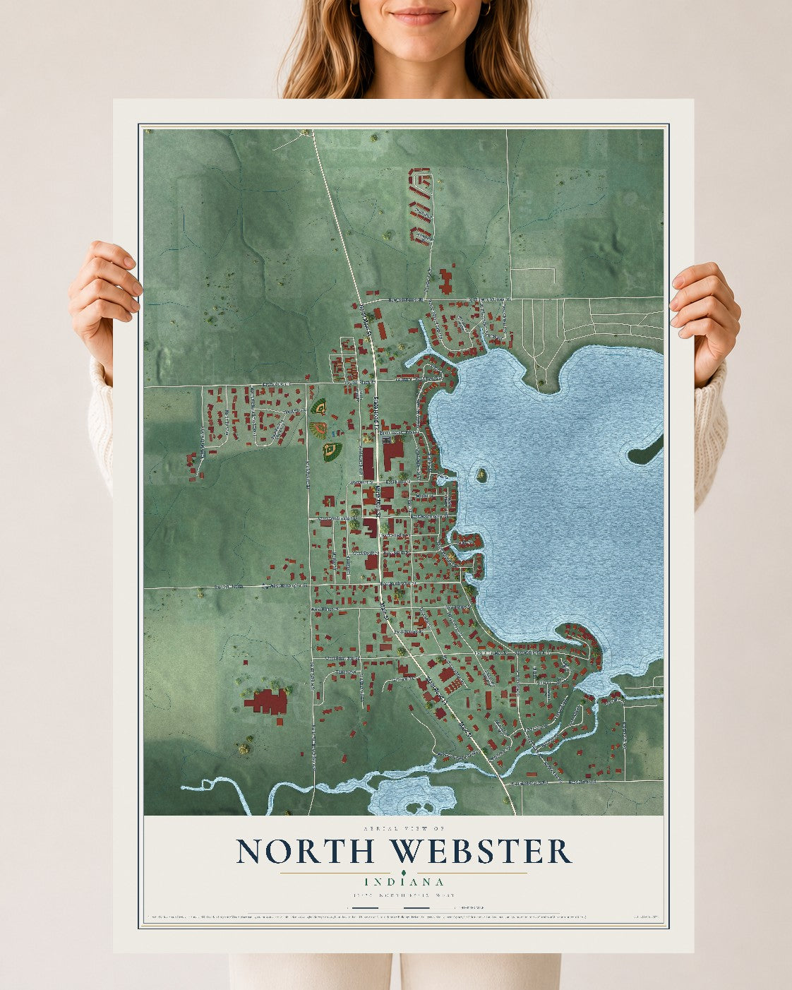 Map of North Webster, Indiana, 24 x 36 inch unframed archival matte print