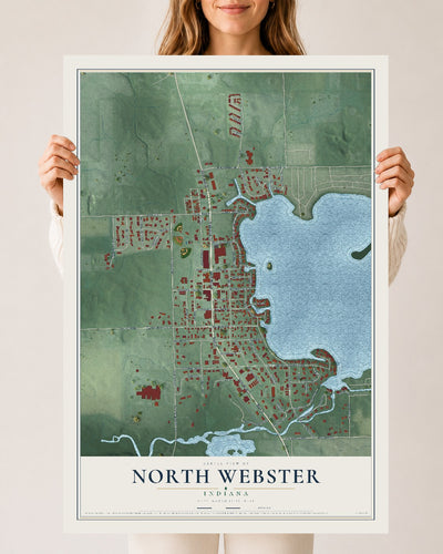 Map of North Webster, Indiana, 24 x 36 inch unframed archival matte print