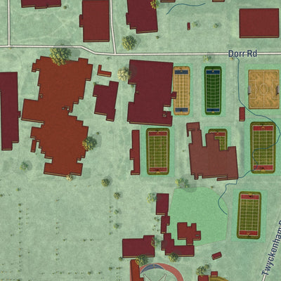 Second close-up of the map of Notre Dame, Indiana print showing more streets and buildings