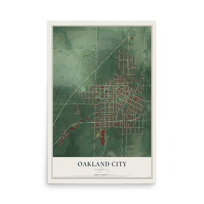 Map of Oakland City, Indiana, 12 x 18 inch unframed archival matte print