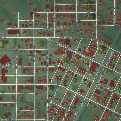 Close-up of the map of Oakland City, Indiana print showing street and building detail