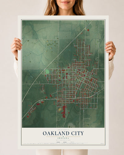 Map of Oakland City, Indiana, 24 x 36 inch unframed archival matte print