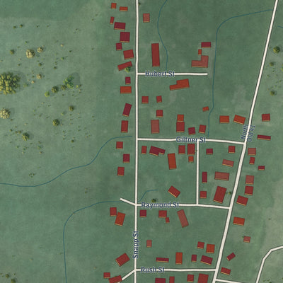 Second close-up of the map of Oaktown, Indiana print showing more streets and buildings