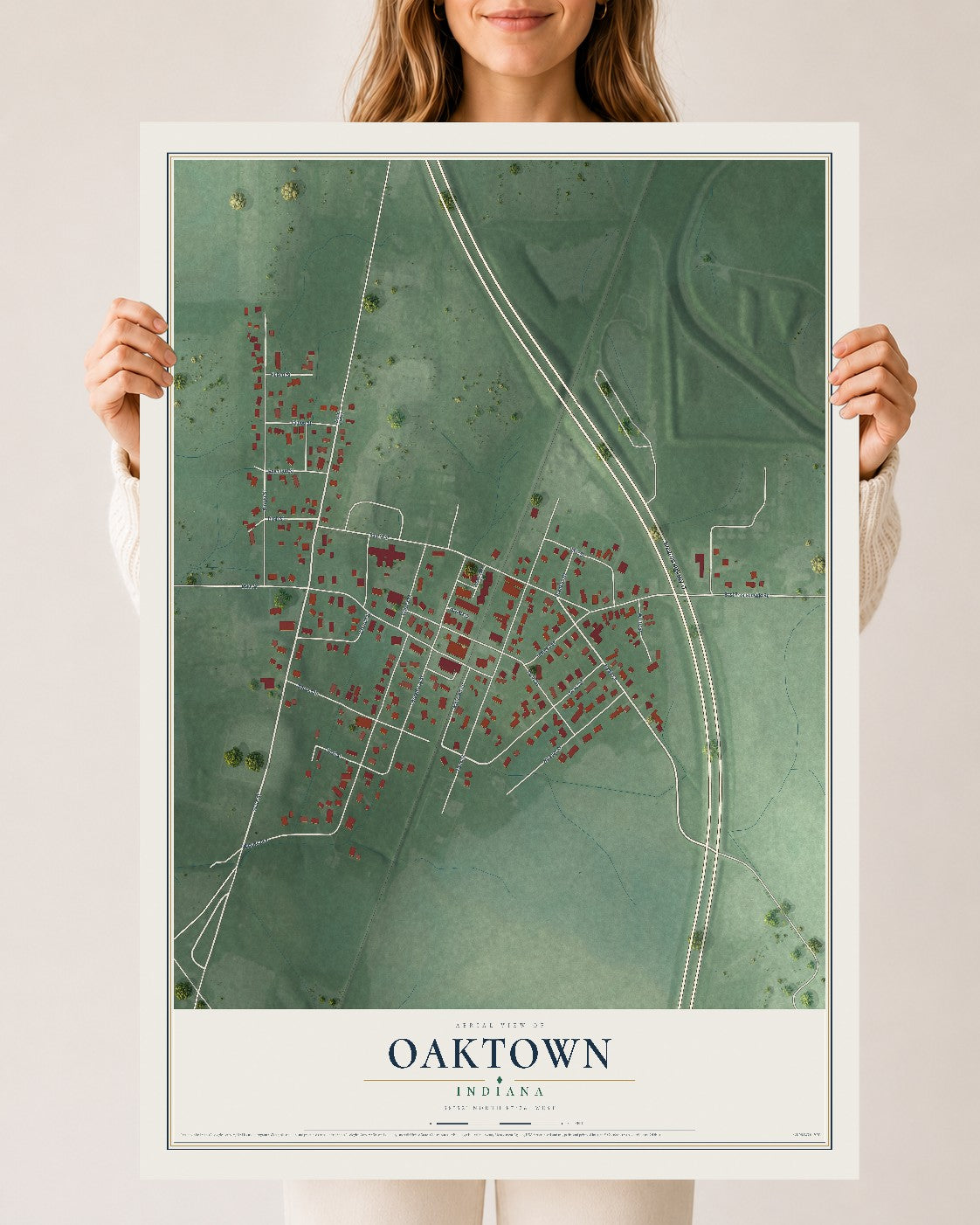 Map of Oaktown, Indiana, 24 x 36 inch unframed archival matte print