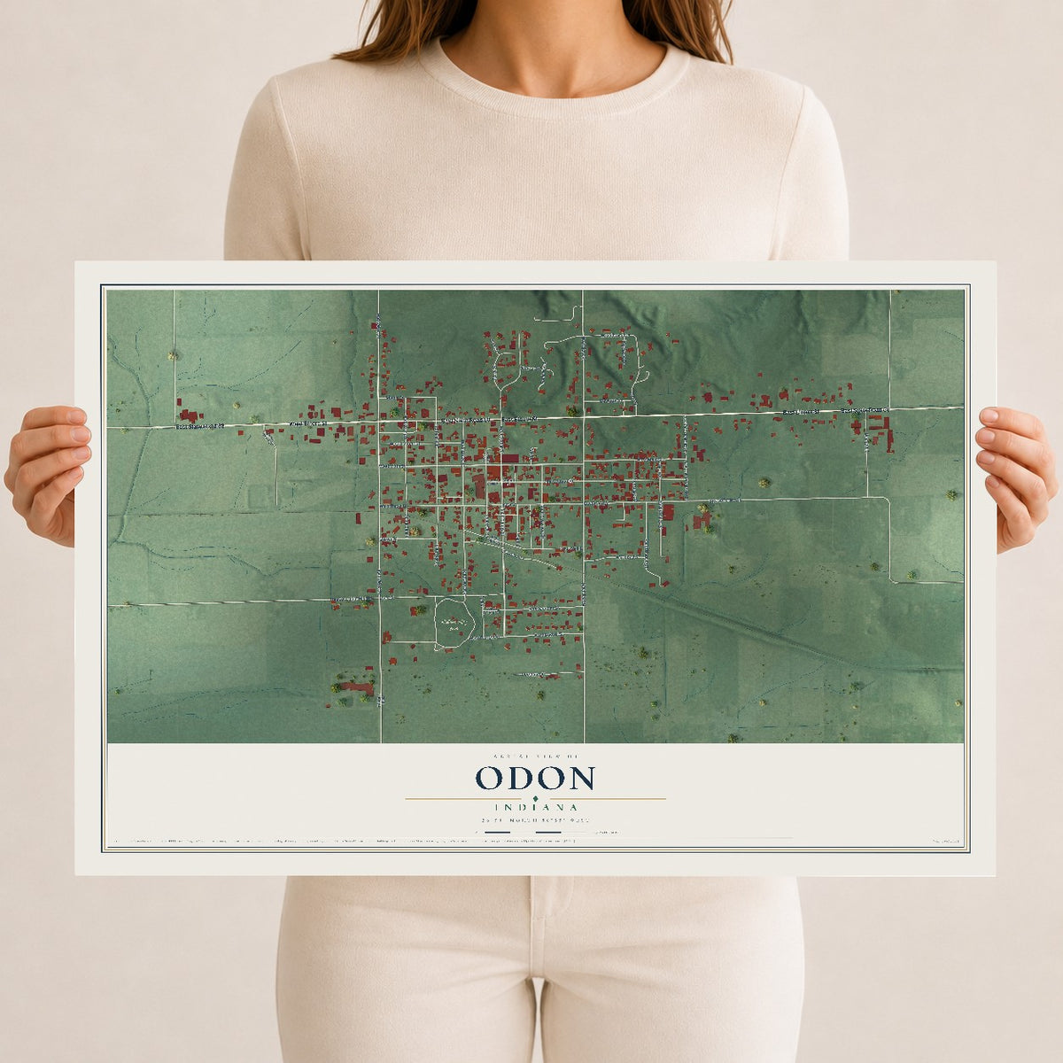 Map of Odon, Indiana, 12 x 18 inch unframed archival matte print