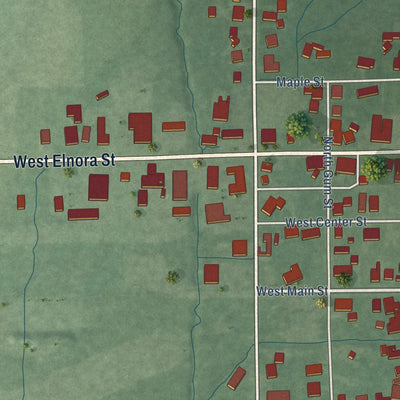 Second close-up of the map of Odon, Indiana print showing more streets and buildings