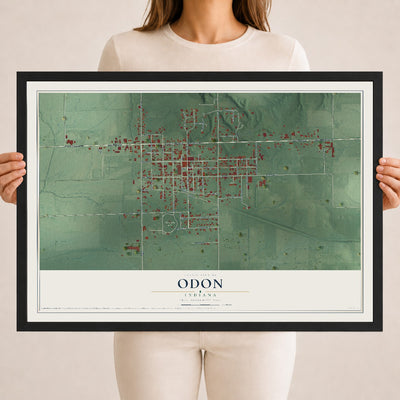 Map of Odon, Indiana, 18 x 24 inch print in a black wood frame