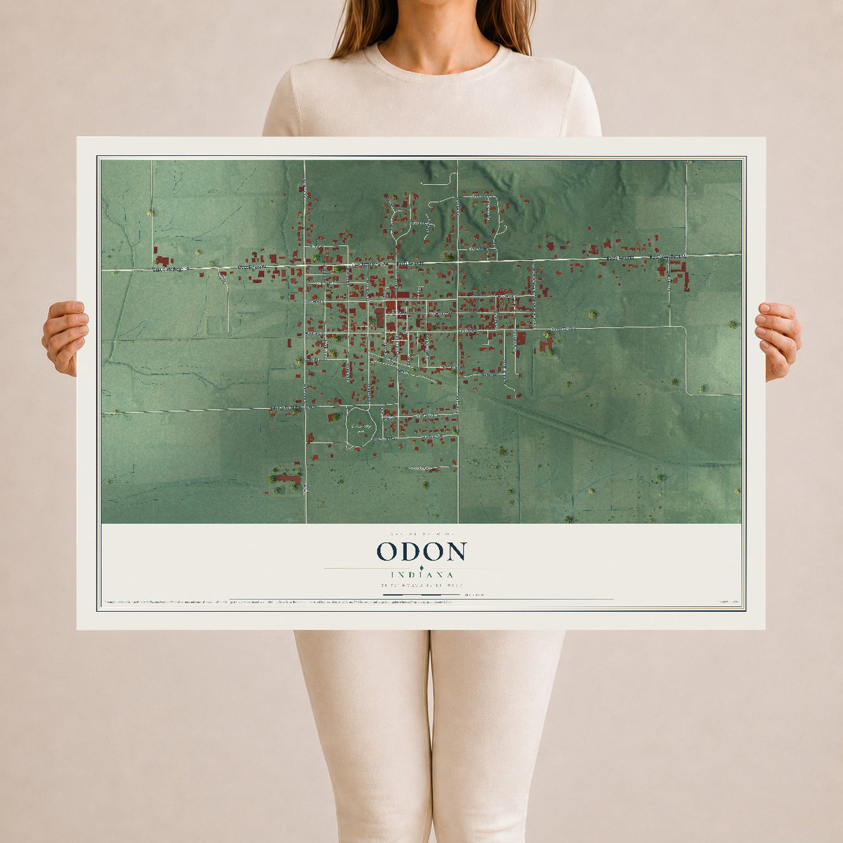 Map of Odon, Indiana, 24 x 36 inch unframed archival matte print