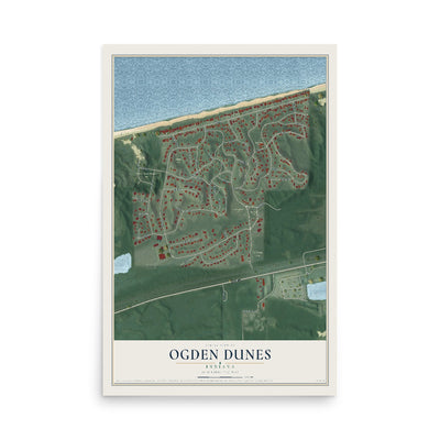 Map of Ogden Dunes, Indiana, 12 x 18 inch unframed archival matte print