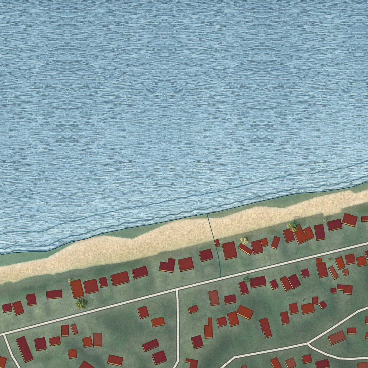 Close-up of the map of Ogden Dunes, Indiana print showing street and building detail