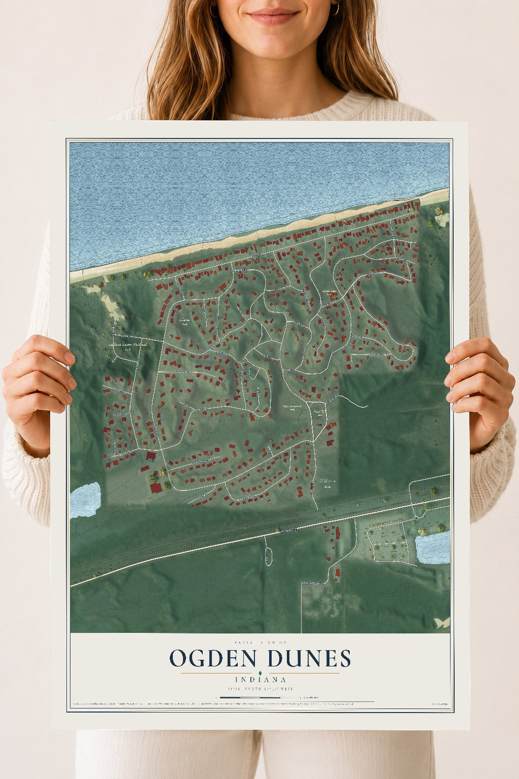 Map of Ogden Dunes, Indiana, 18 x 24 inch unframed archival matte print