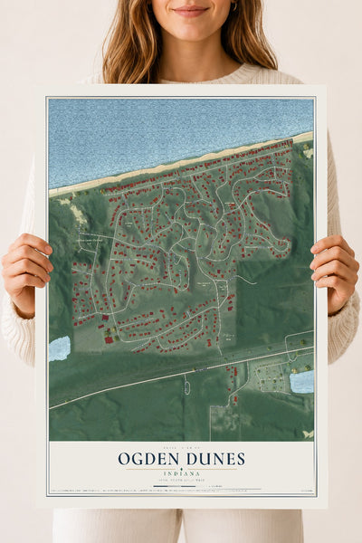 Map of Ogden Dunes, Indiana, 18 x 24 inch unframed archival matte print