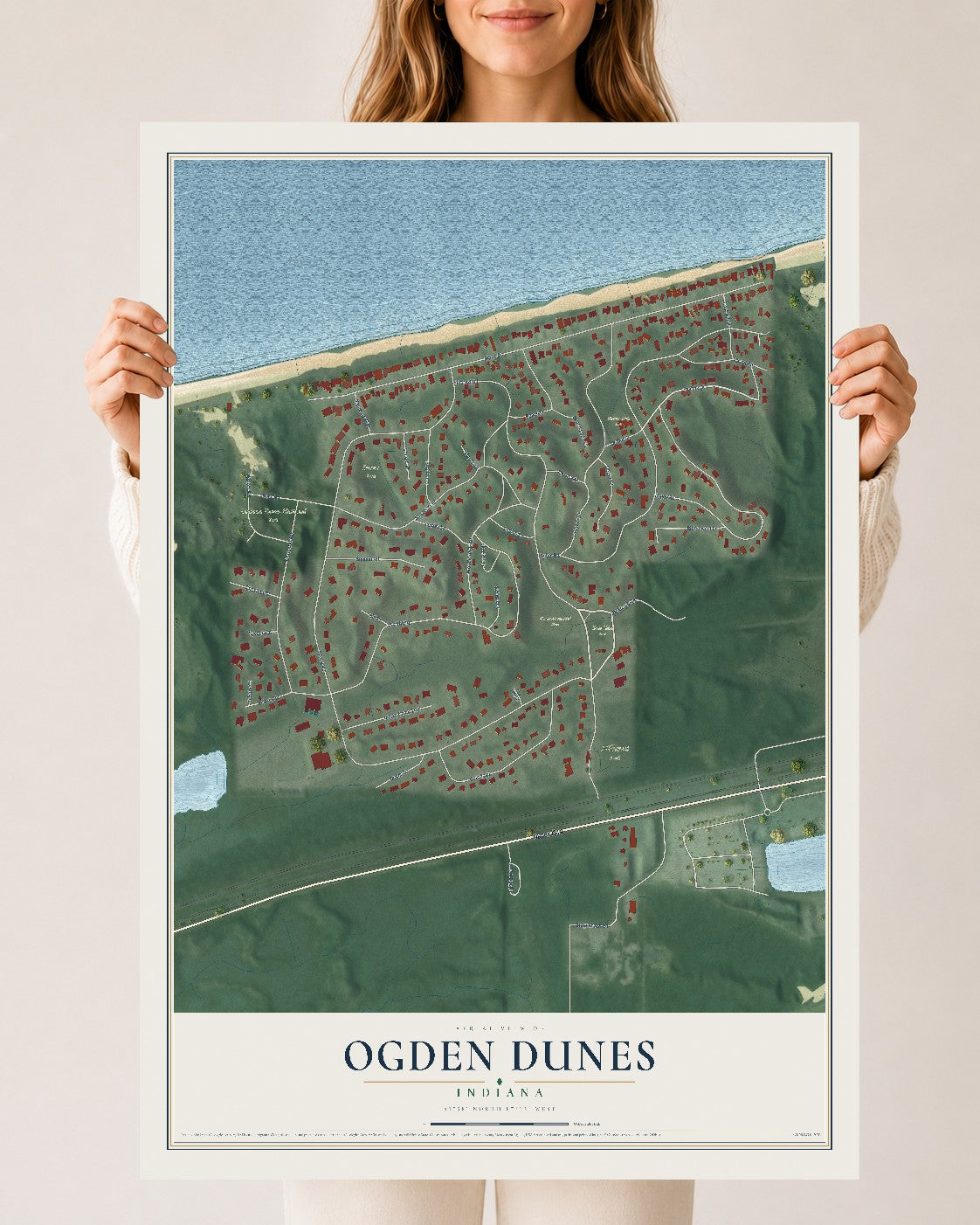 Map of Ogden Dunes, Indiana, 24 x 36 inch unframed archival matte print