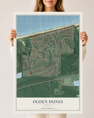 Map of Ogden Dunes, Indiana, 24 x 36 inch unframed archival matte print