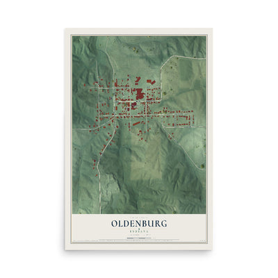 Map of Oldenburg, Indiana, 12 x 18 inch unframed archival matte print