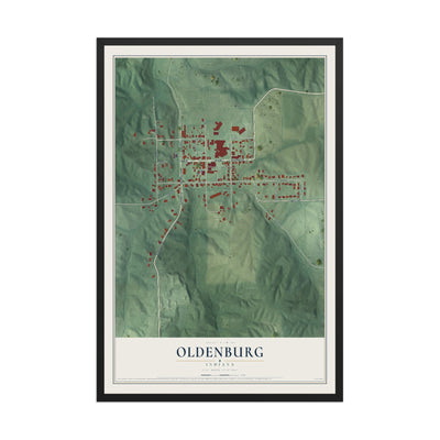 Map of Oldenburg, Indiana, 12 x 18 inch print in a black wood frame